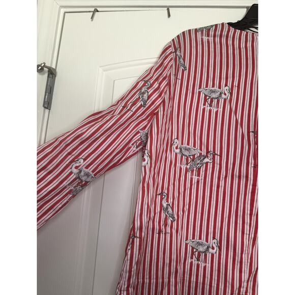Red Vertical Striped w/Heron Bird Print Bow by Zara Womens Long Sleeve Blouse L - Picture 9 of 13